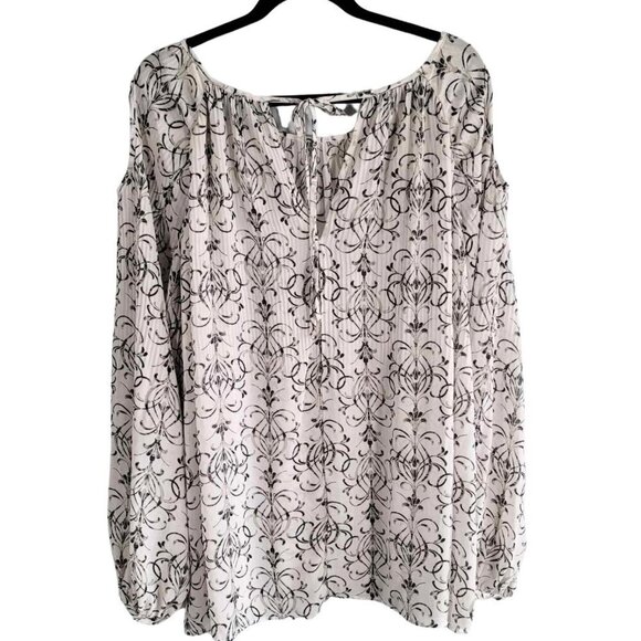 Michel Studio Collection EUC Semi-sheer white and black damask print blouse - Picture 1 of 9